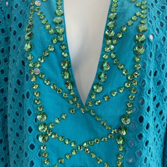 Soft Surroundings turquoise,  open eyelet top. Medium - Picture 2 of 5